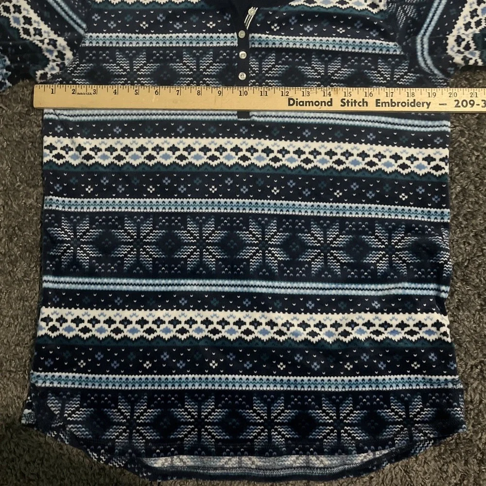 Nautica Fleece Blue White Snowflake 1/4 Button Pullover‎ Sleep Top Women's Small